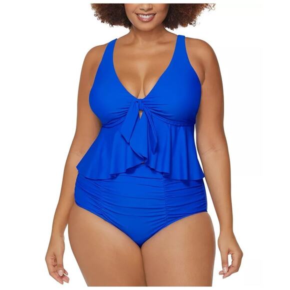 Raisins Curve Women Blue Topanga Crop Ruffle Swim Tankini Top Plus Size 20W - Picture 1 of 2